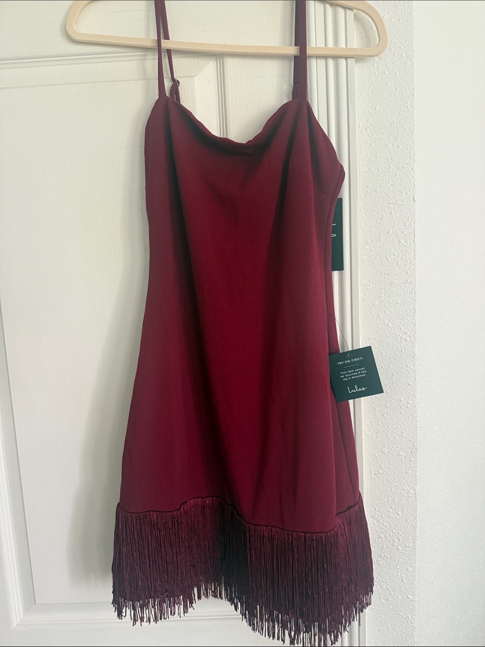 Lulu's Burgundy Fringe Mini Dress